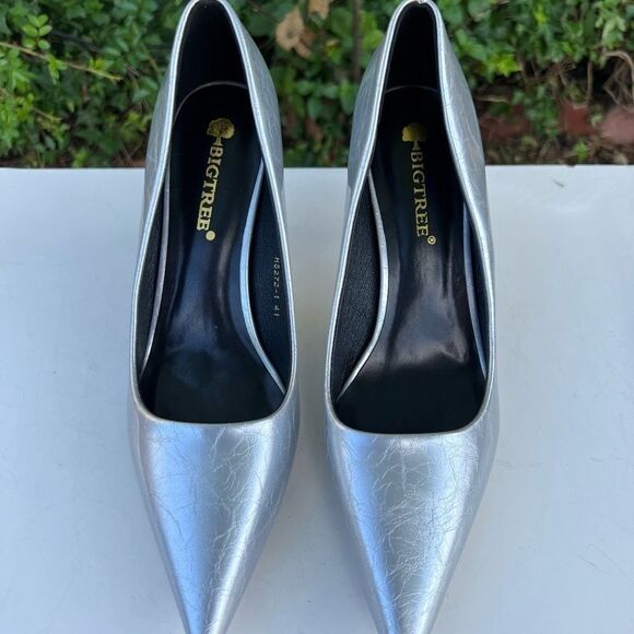 Big Tree Women Slip On Mid Heels Pumps Pointy Toe Patent Leather Sz 10 - Picture 2 of 7